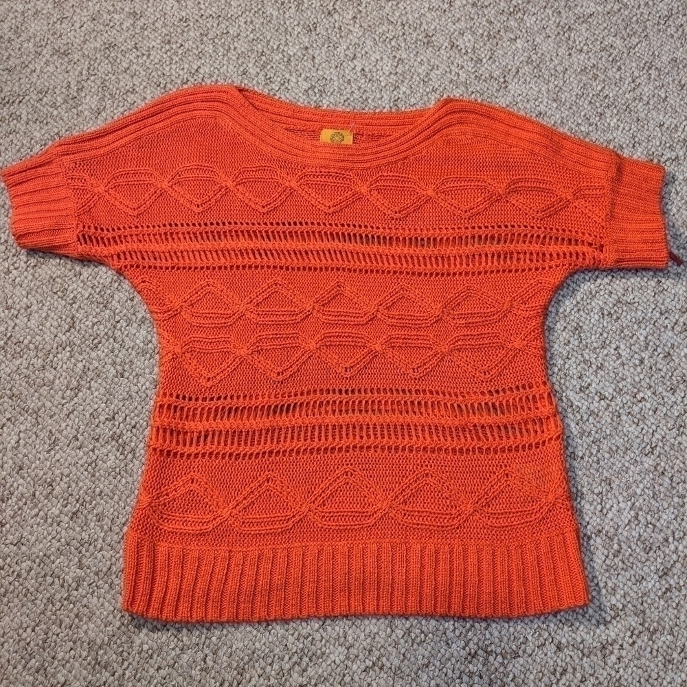 Ruby Rd, size LP, coral knit summer sweater short sleeve